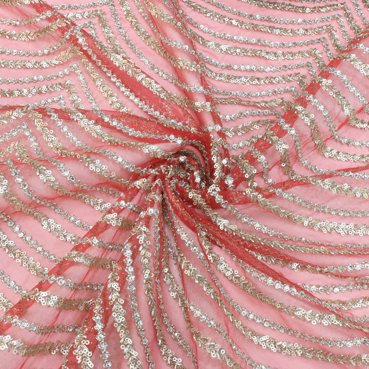 Stone Zari and Sequins Embroidered Fabric on Imported Net