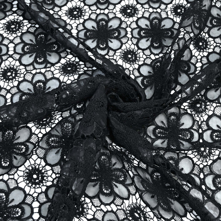 Black Color Floral 3D Cutwork Lace Embroidery Fabric