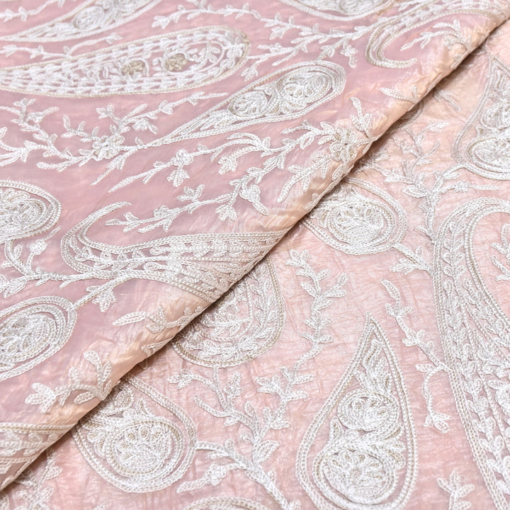 Fendi Organza Thread Embroidery Fabric – Elegant Designer Party Wear Fabric - F81399 - 02