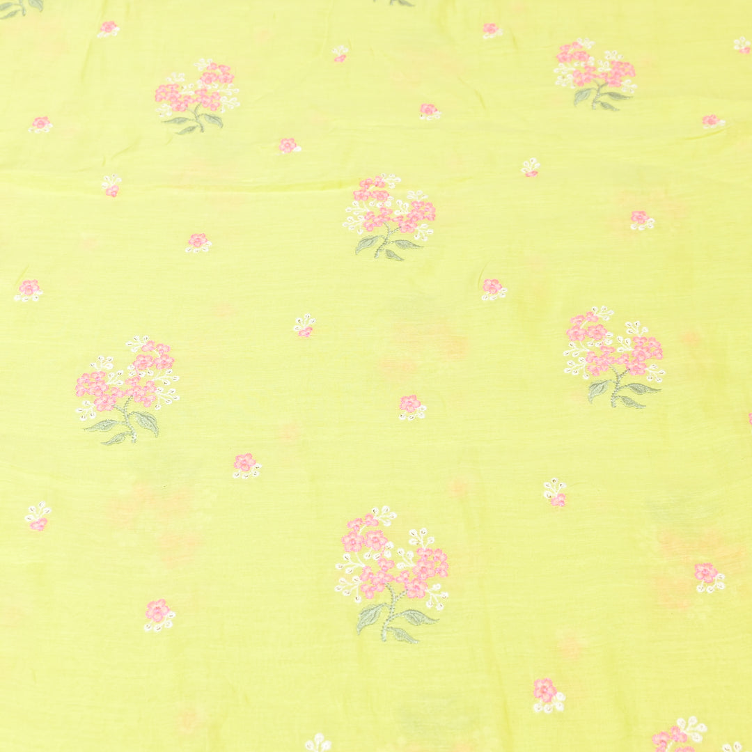 LEMON YELLOW COLOR MUL CHANDERI THREAD EMBROIDERY FABRIC - GP4822- 05