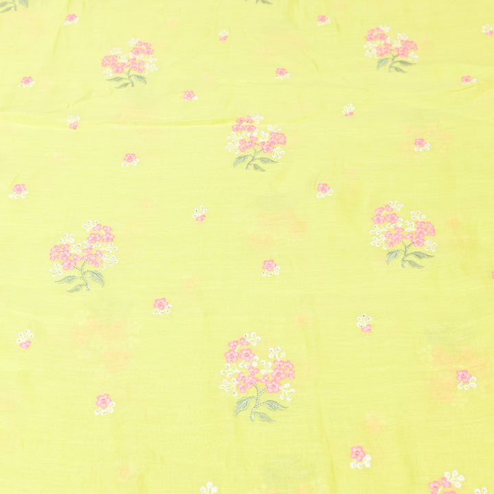 LEMON YELLOW COLOR MUL CHANDERI THREAD EMBROIDERY FABRIC - GP4822- 05