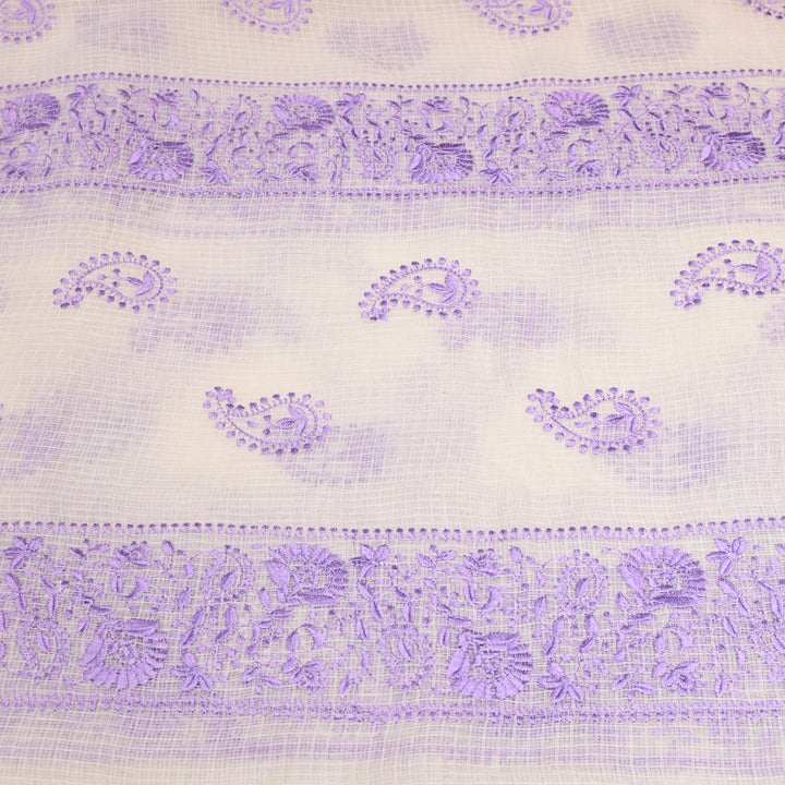 Off White with Pink Color Cotton Kota Thread Embroidery Fabric