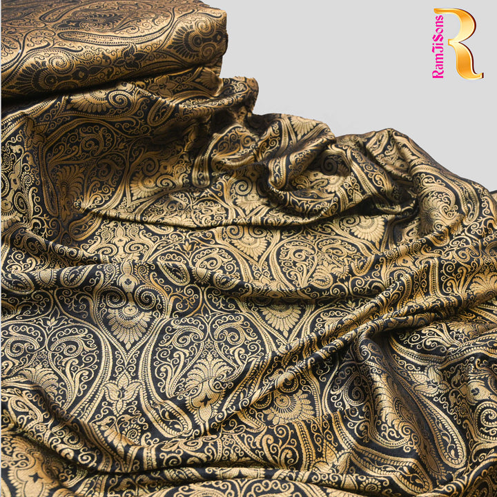 Black & Gold Paisley Designer Brocade Fabric | 100-23-120