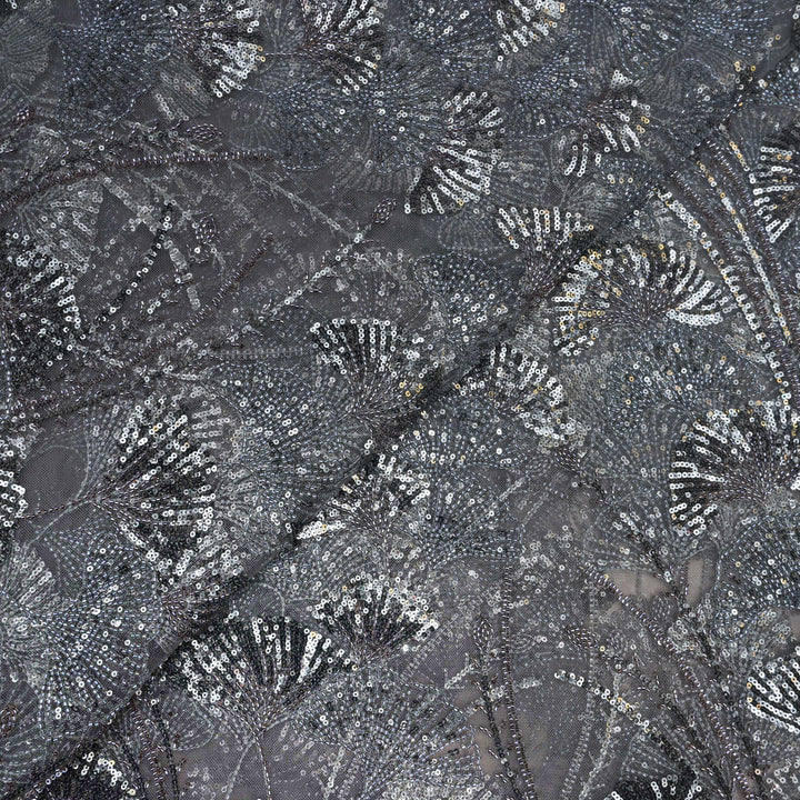 charcoal-grey Net Imported Embroidery Fabric.| 19T95