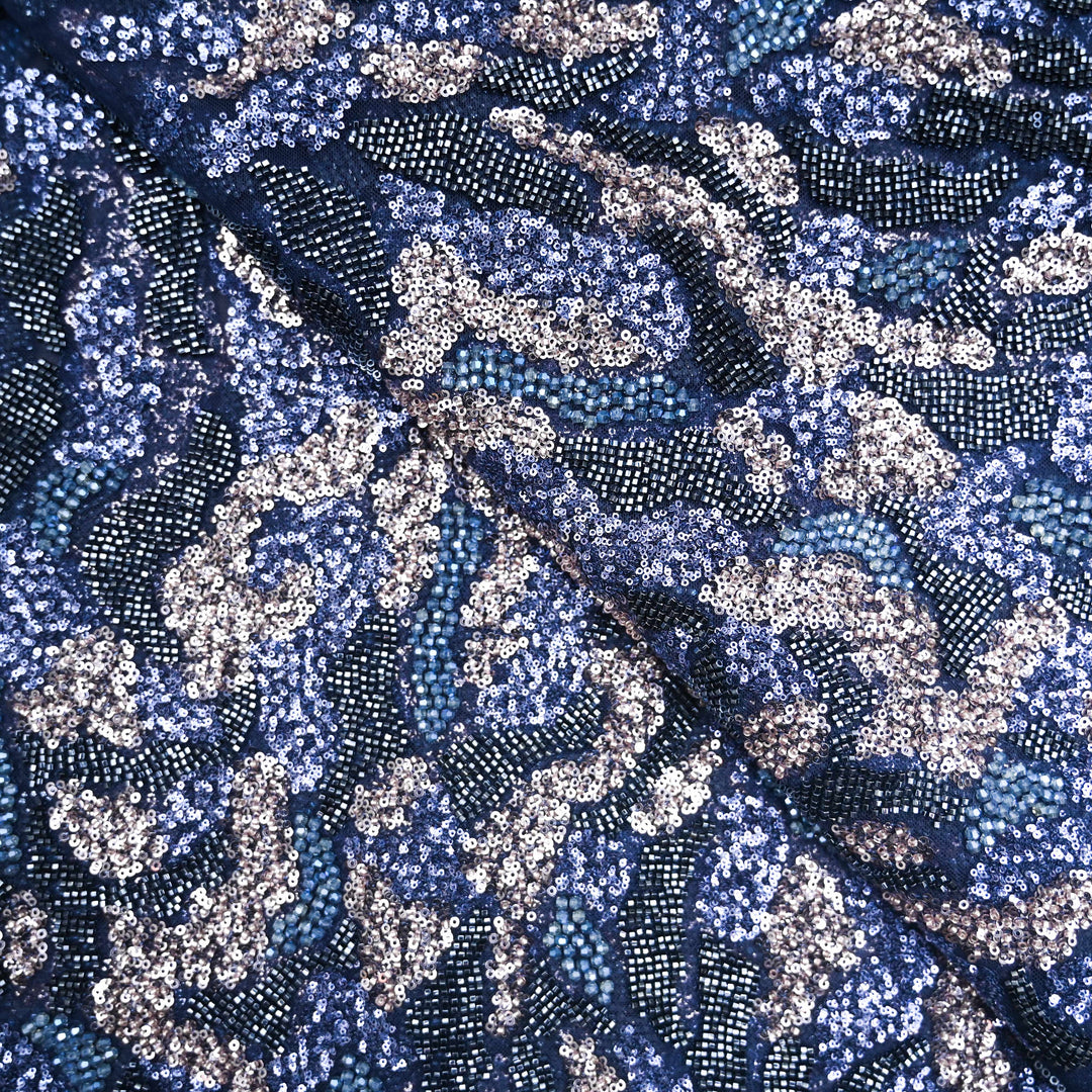 Navy Blue Net Imported Embroidery Fabric.|21750