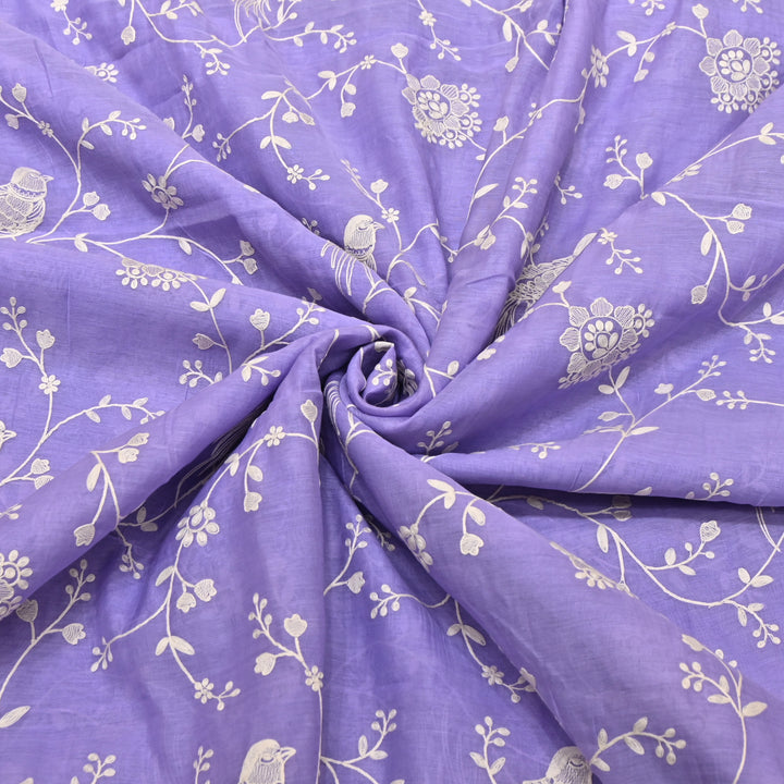 LAVENDER PURPLE COLOR MUL CHANDERI THREAD EMBROIDERY FABRIC GP4120-6