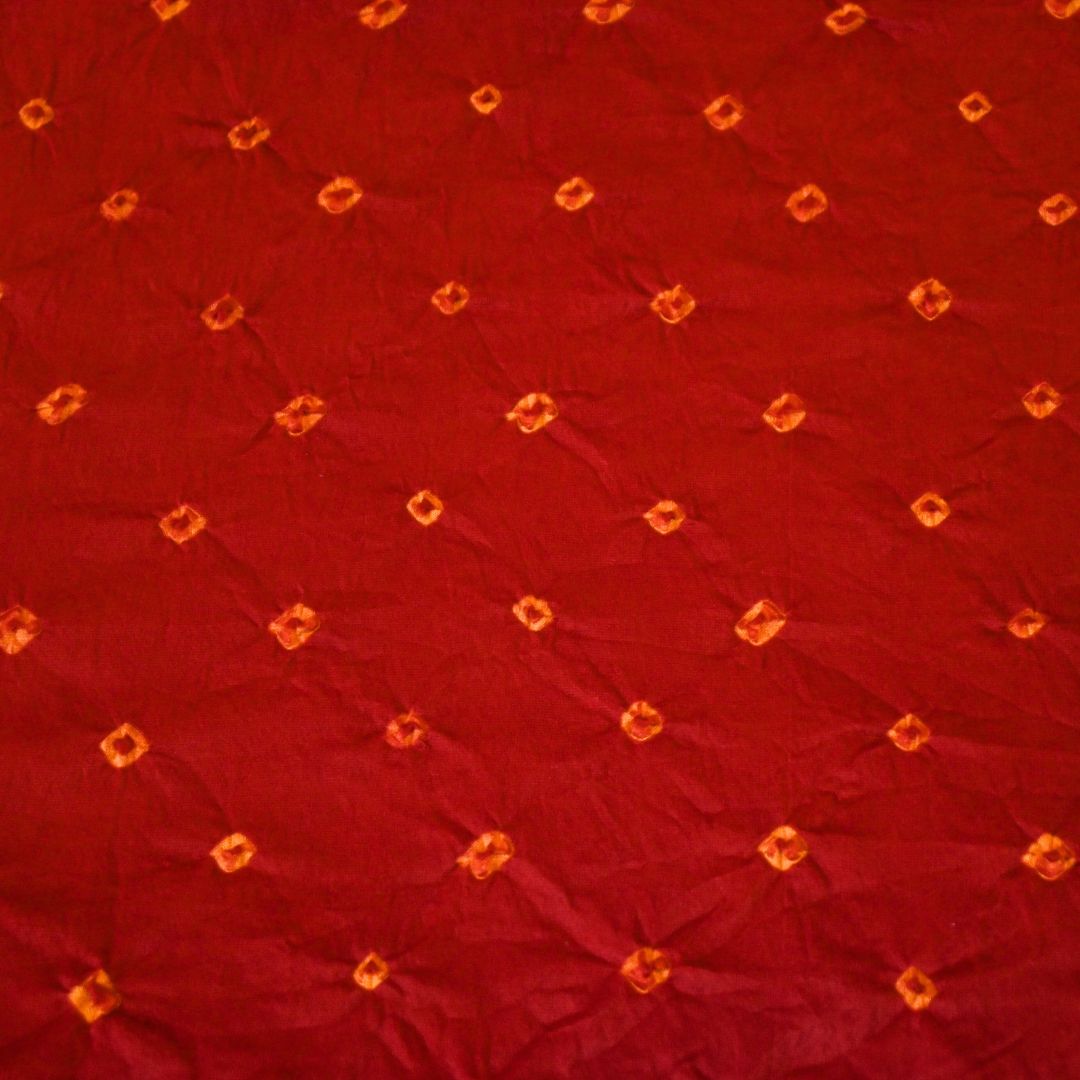 Deep Vermilion Pure Silk Chanderi Bandhni Fabric | CN-79-1084