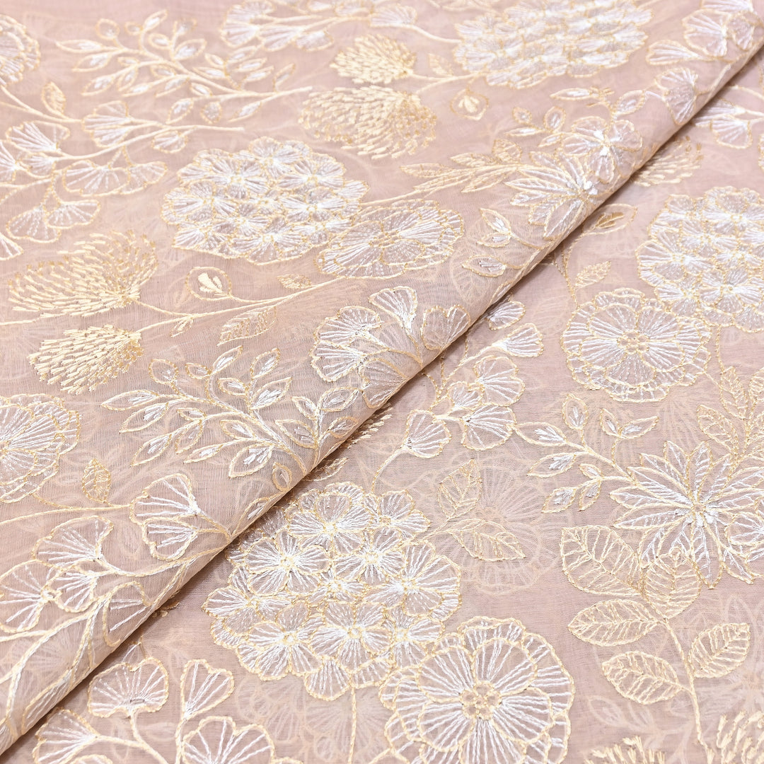 Soft Champagne Beige Color Mul Chanderi Thread Embroidery Fabric – Soft Lightweight Designer Fabric- SW02421-3
