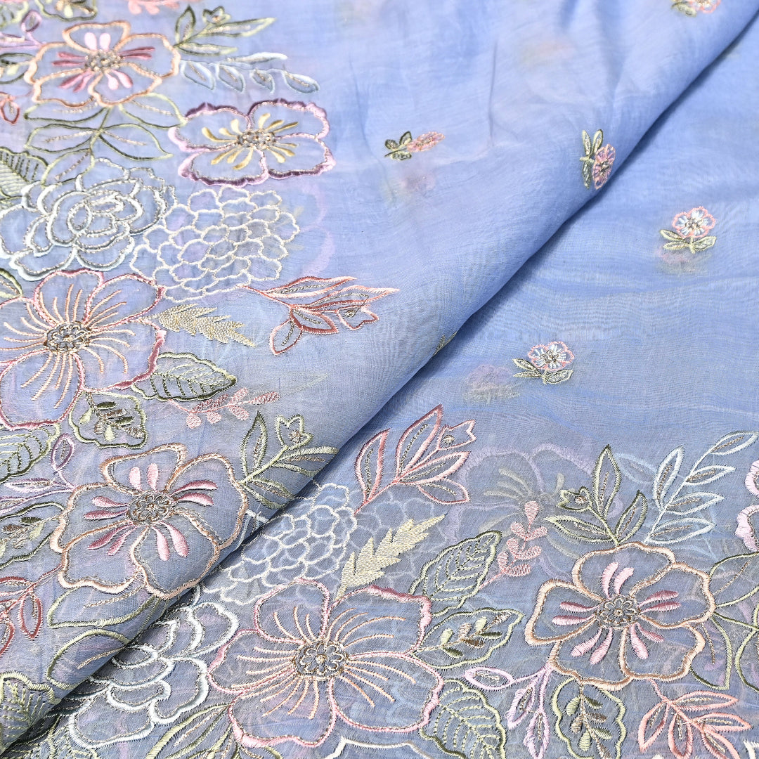 Mul Chanderi Floral Thread & Zari Embroidery Fabric – Designer Summer Fabric HC0041-3