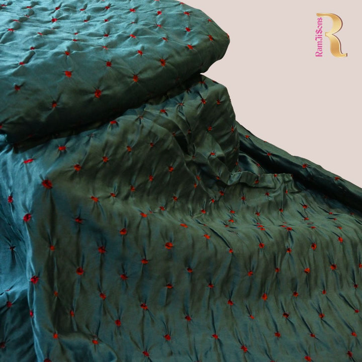 Deep Teal Green Pure Silk Chanderi Bandhni Fabric | CN-79-1085