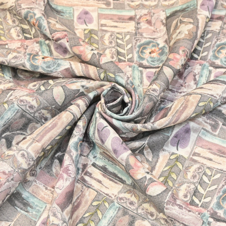 Multicolor Cotton Linen Digital Print Fabric- Soft Breathable Designer Fabric-RT0132-2