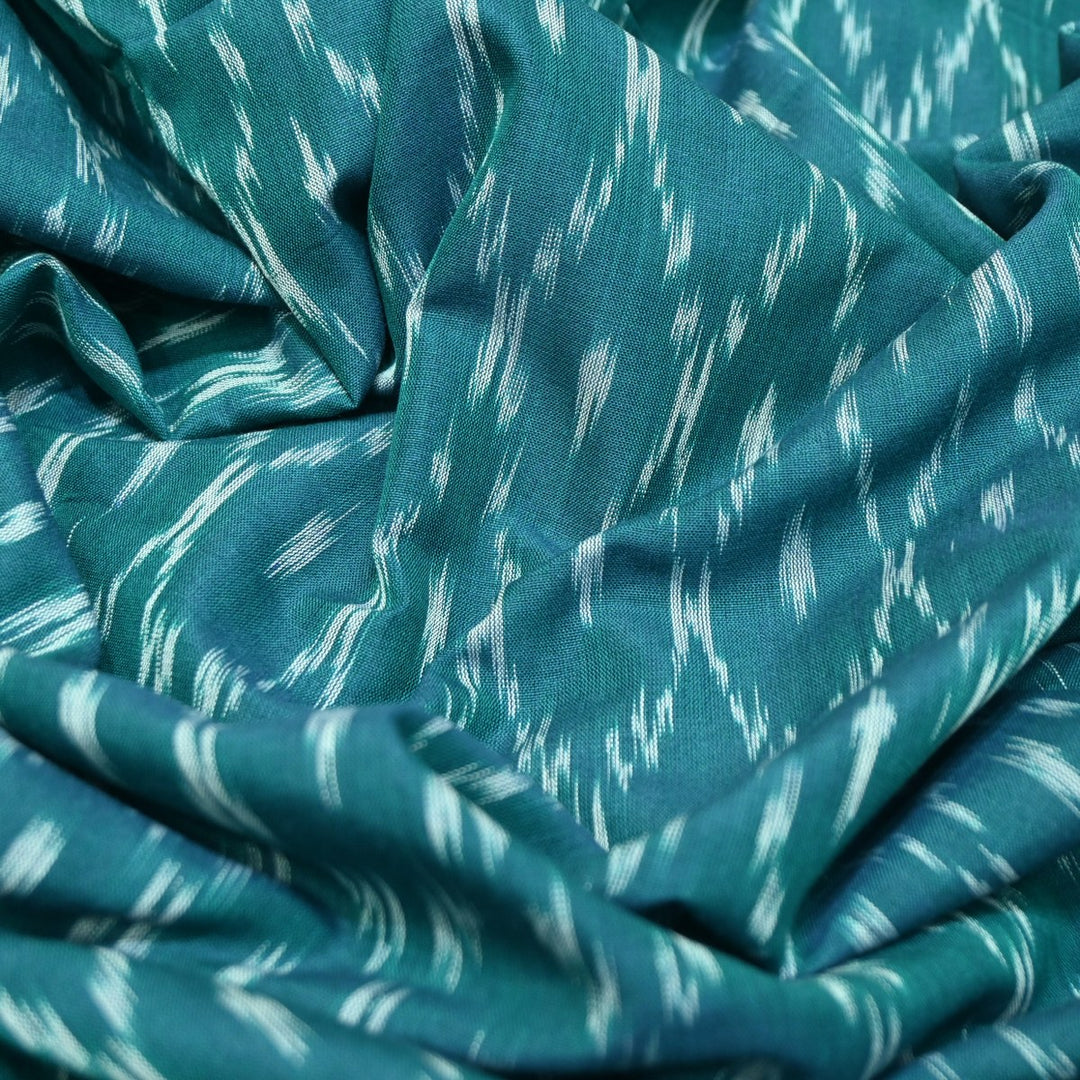 Greenish Blue Pure Ikkat Print Fabric-VH0065-10