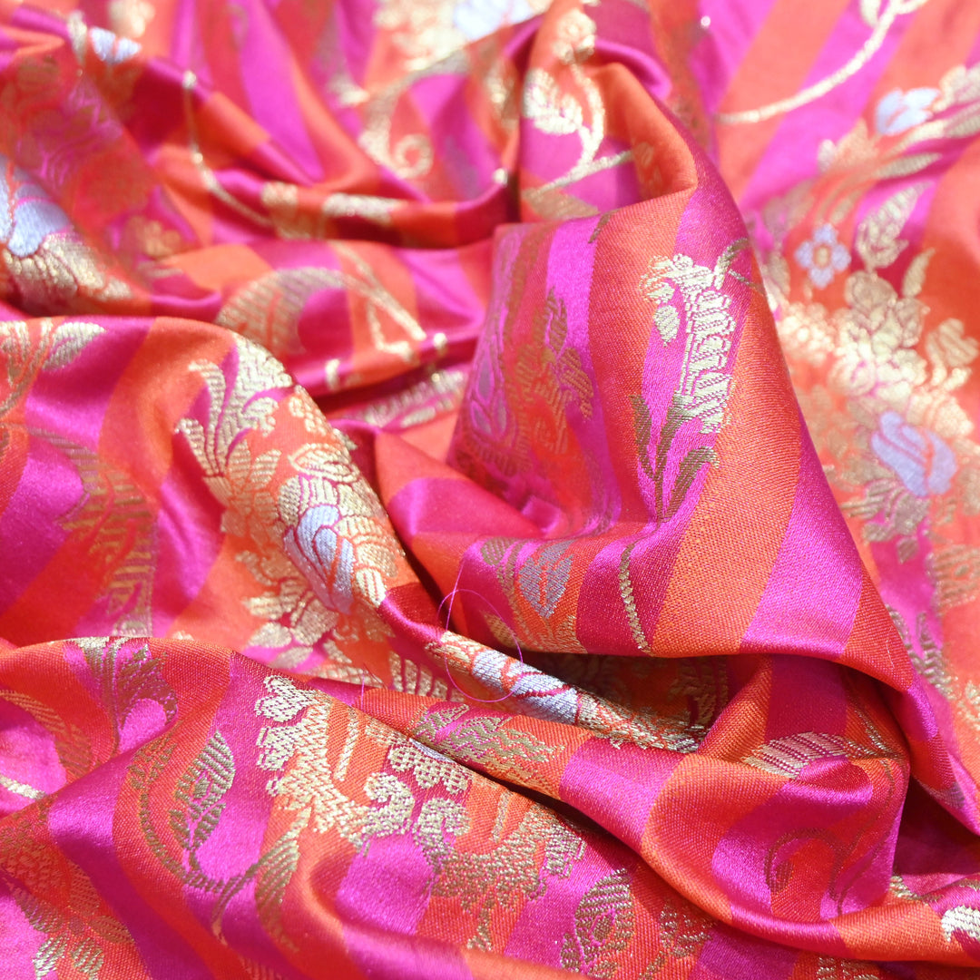 Pink Bouganvillia Mina Zari Brocade Fabric