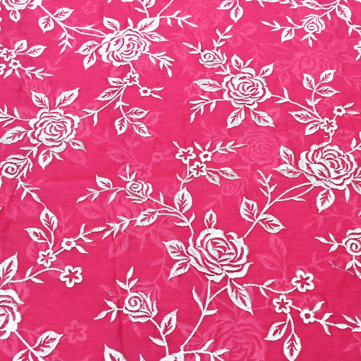 Pink Lemonade Color Mul Chanderi Thread Embroidery Fabric