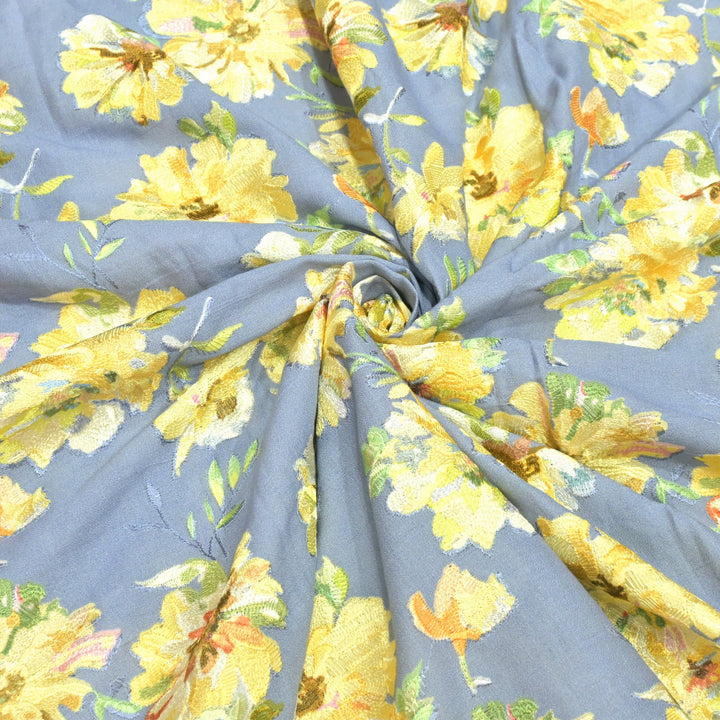 Moss Cotton Position Print With Thread Embroidery Fabrics