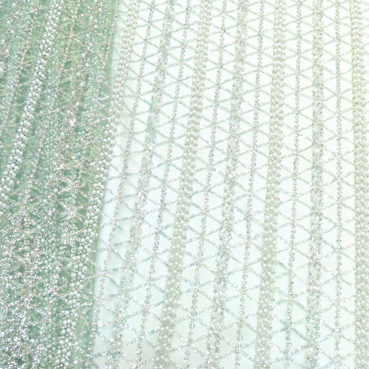 Imported Net Cutdana Pearls With Sequins Handwork Embroidery Fabrics