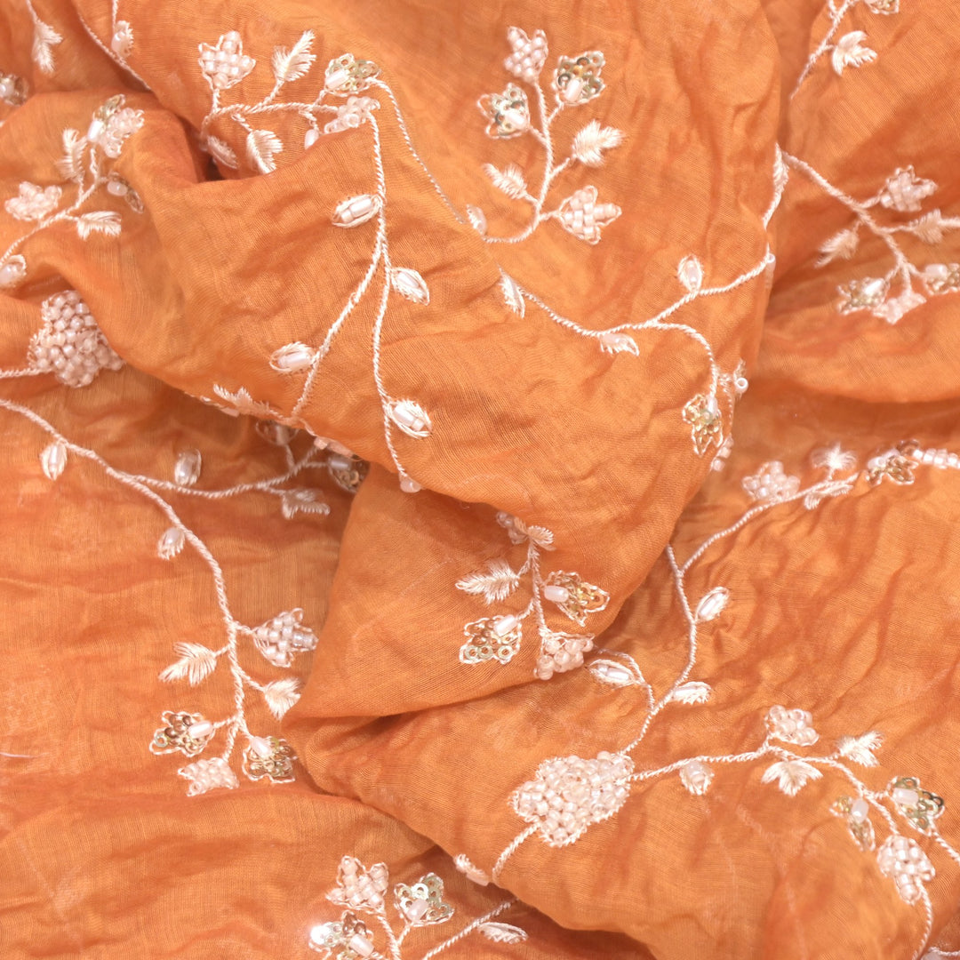 Premium Cotton Chanderi Moti Sequins Embroidery Fabric