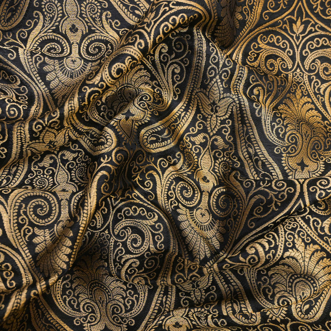 Black & Gold Paisley Designer Brocade Fabric | 100-23-120