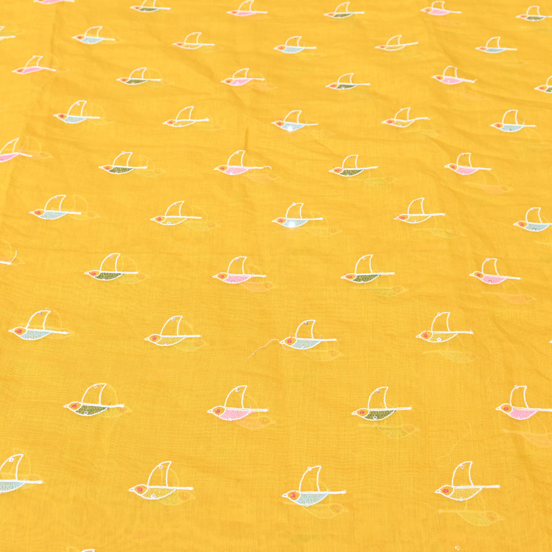 Vibrant mustard yellow base Mul Chanderi Sequins Embroidery.
