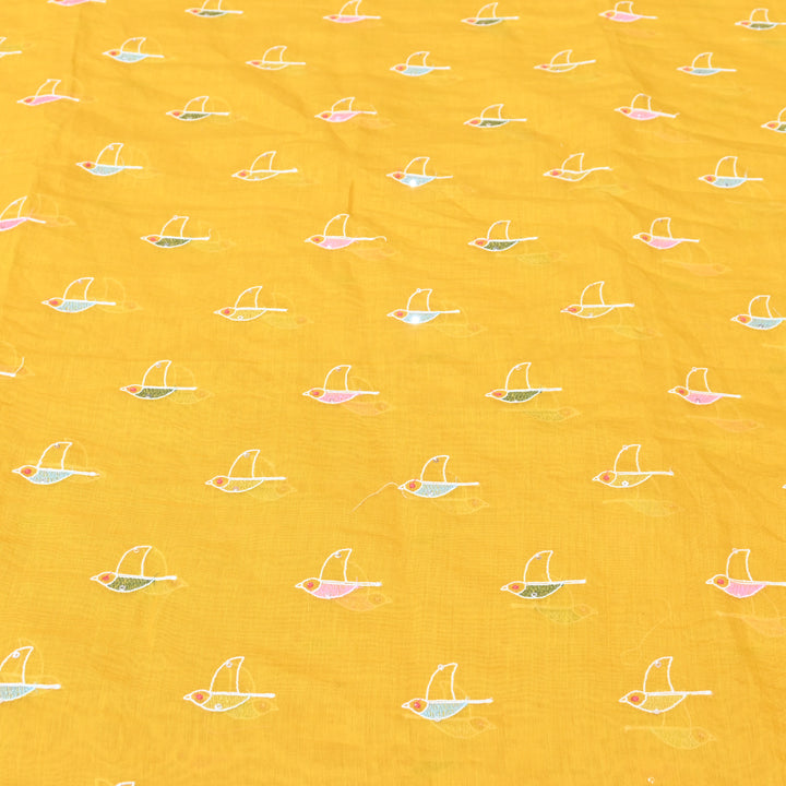 Vibrant mustard yellow base Mul Chanderi Sequins Embroidery.