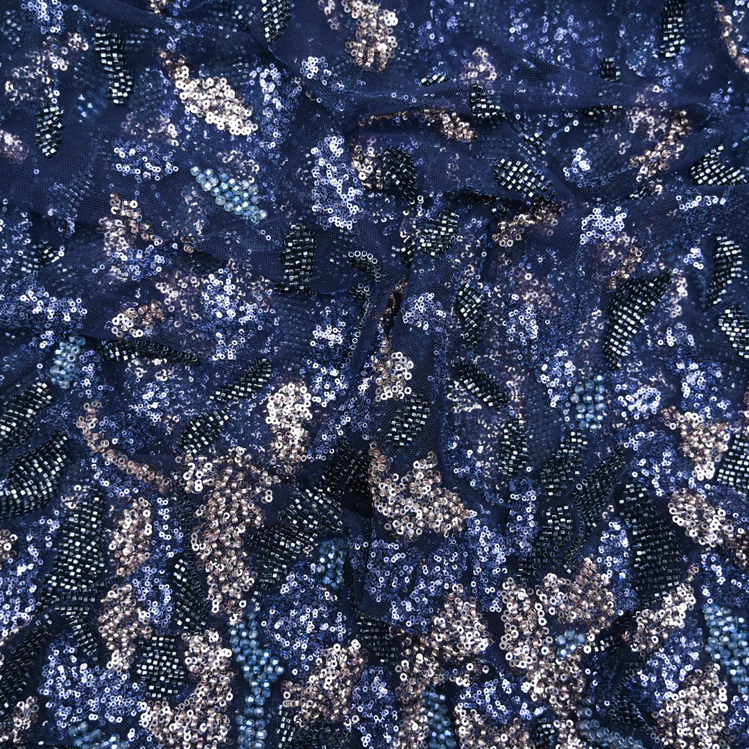 Navy Blue Net Imported Embroidery Fabric.|21750