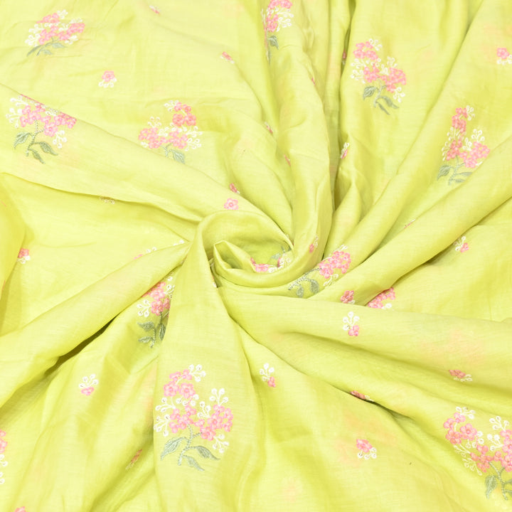 LEMON YELLOW COLOR MUL CHANDERI THREAD EMBROIDERY FABRIC - GP4822- 05