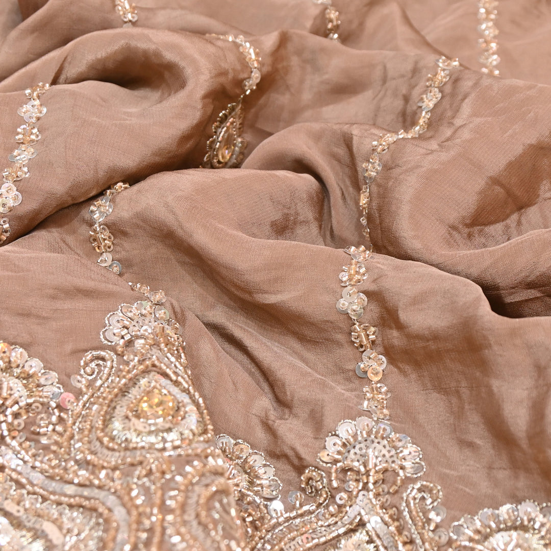 Mocha Brown Fabric with Zari, Cutdana & Sequins Embroidery