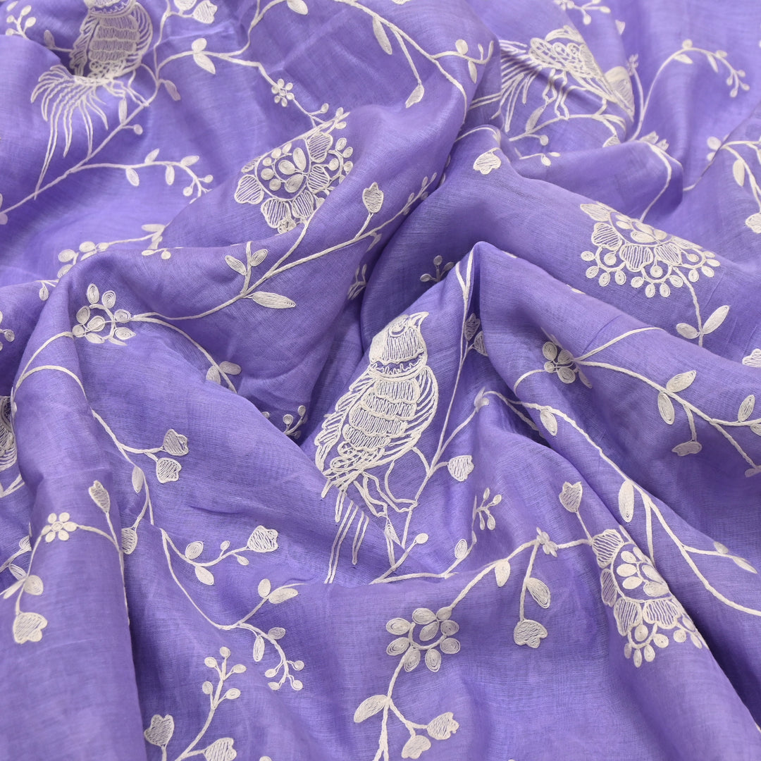LAVENDER PURPLE COLOR MUL CHANDERI THREAD EMBROIDERY FABRIC GP4120-6