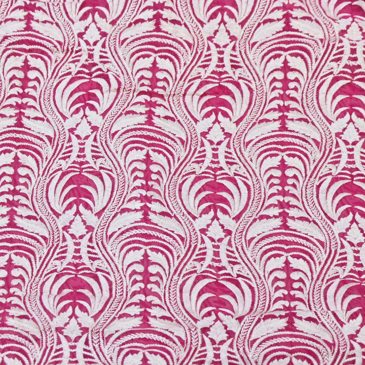Magenta Chanderi Fabric with allover Thread Embroidery