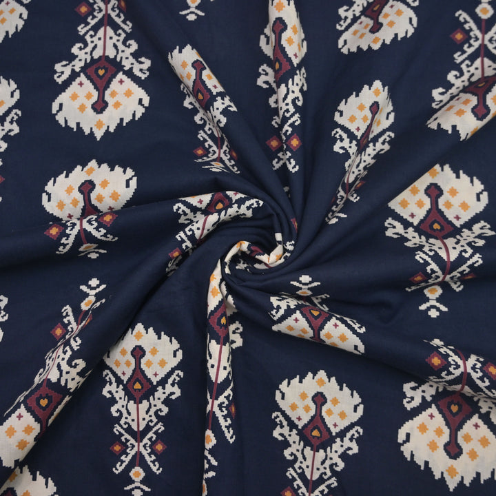 Indigo Blue Cotton Fabric in Traditional Print