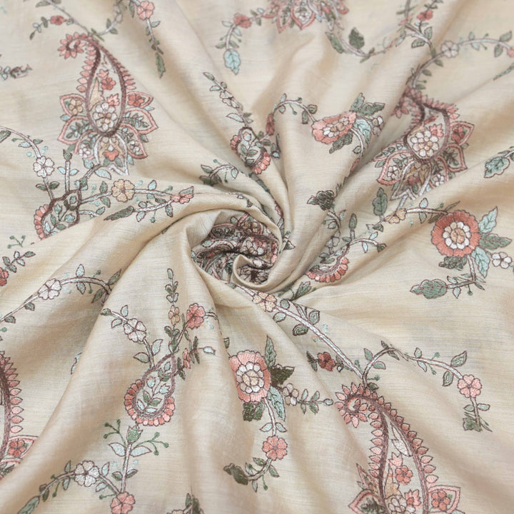 Cream White Moonga Silk with Thread Embroidery