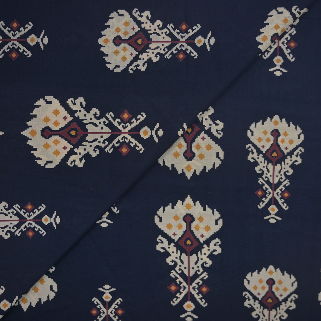 Indigo Blue Cotton Fabric in Traditional Print