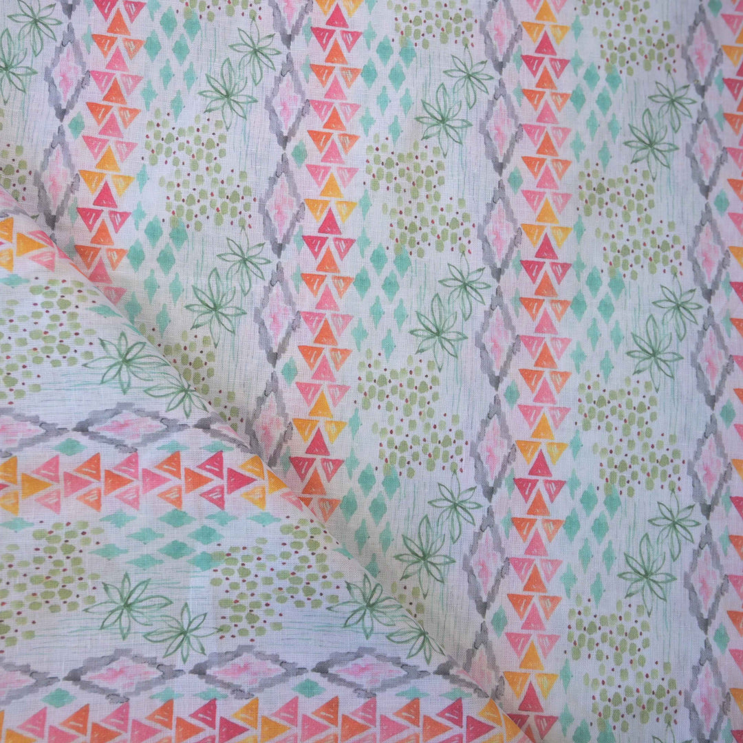 Vertically Abstract Printed Pure Linen Fabric