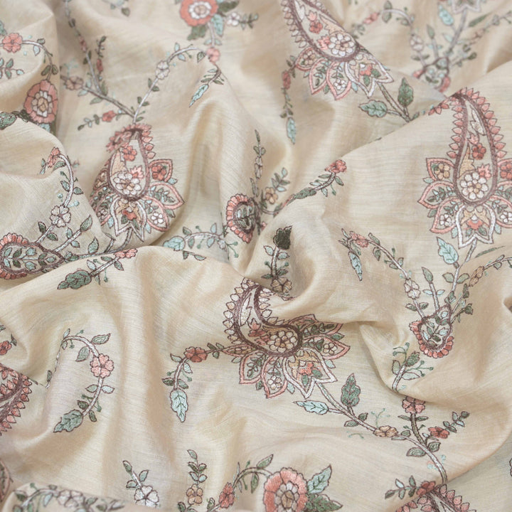 Cream White Moonga Silk with Thread Embroidery