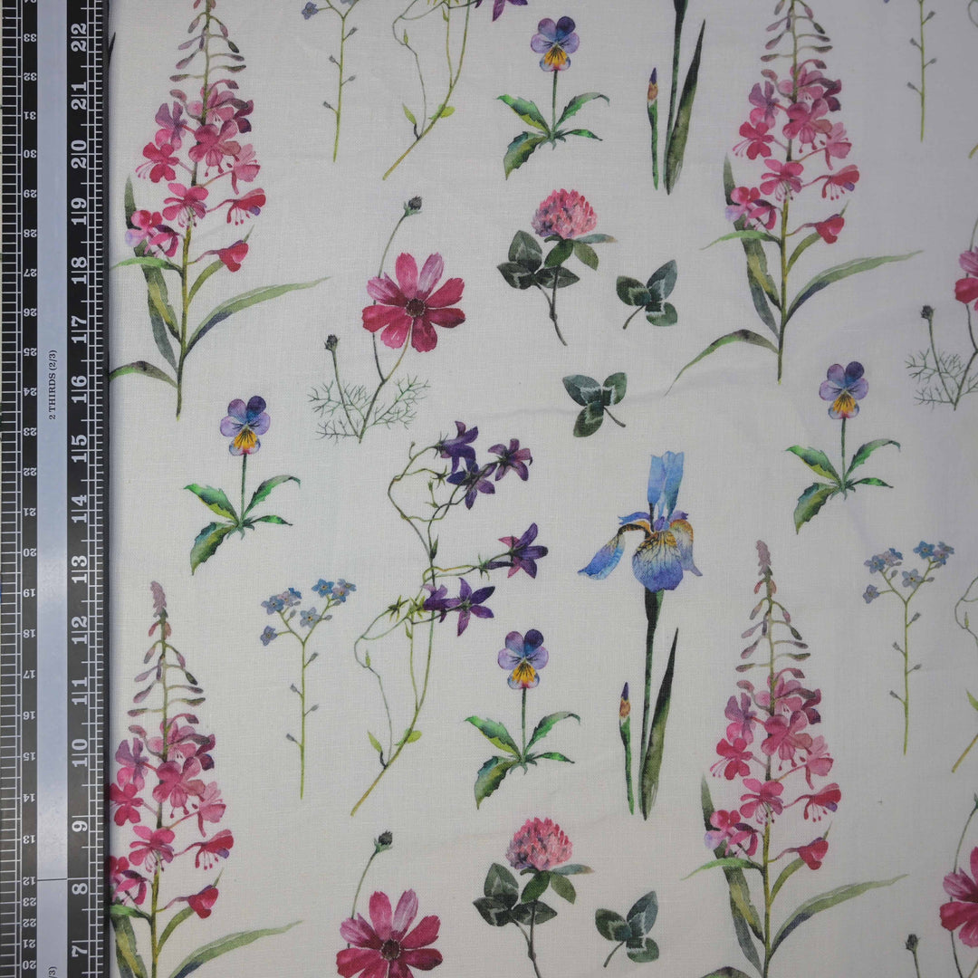 Multicolor Flower Printed Pure Linen Fabric