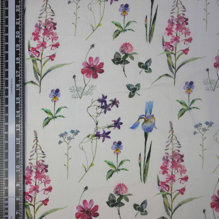 Multicolor Flower Printed Pure Linen Fabric