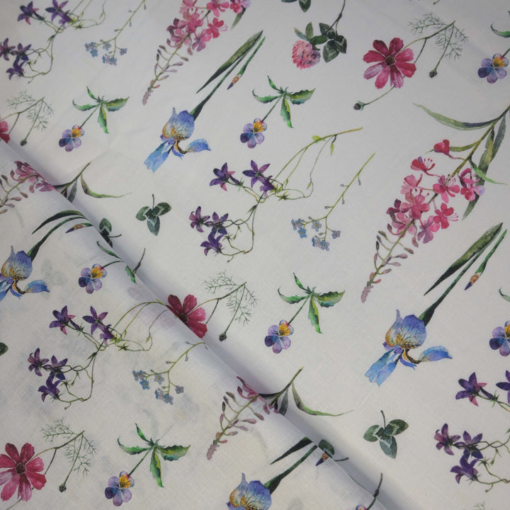Multicolor Flower Printed Pure Linen Fabric