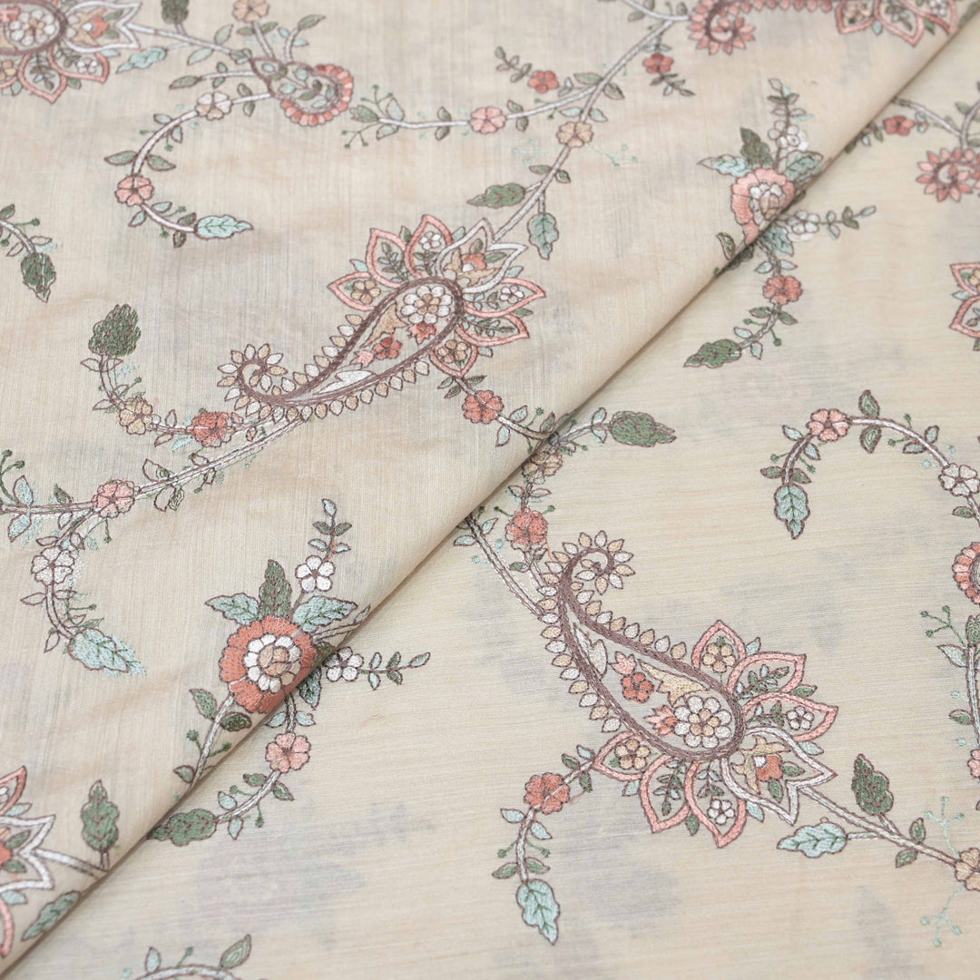 Cream White Moonga Silk with Thread Embroidery