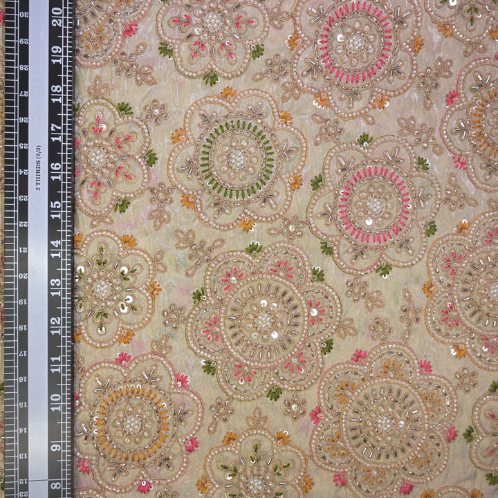 Beige Tissue Fabric with allover Cutdana, Sequins and Threadwork Embroidery