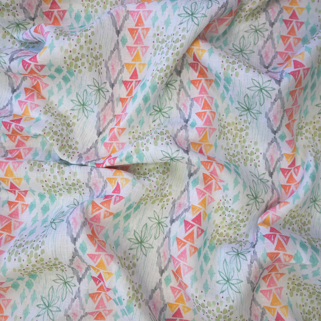 Vertically Abstract Printed Pure Linen Fabric