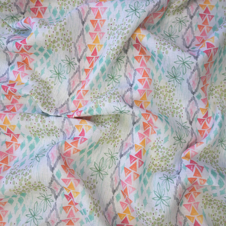 Vertically Abstract Printed Pure Linen Fabric