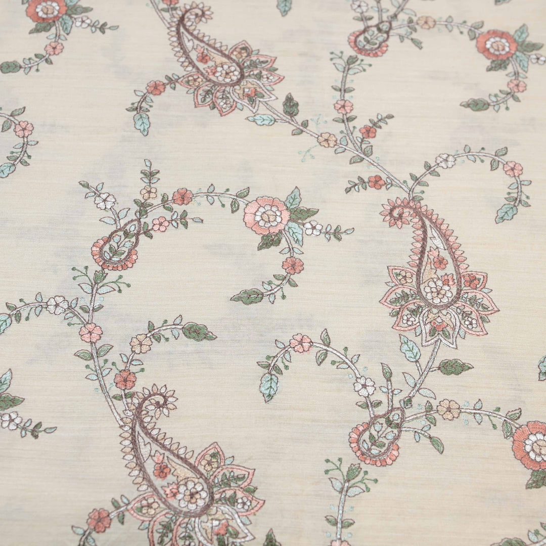 Cream White Moonga Silk with Thread Embroidery