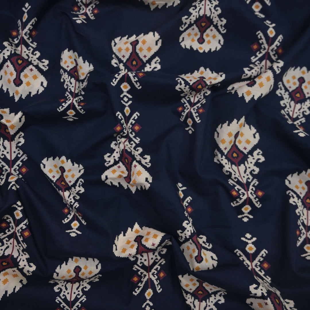 Indigo Blue Cotton Fabric in Traditional Print