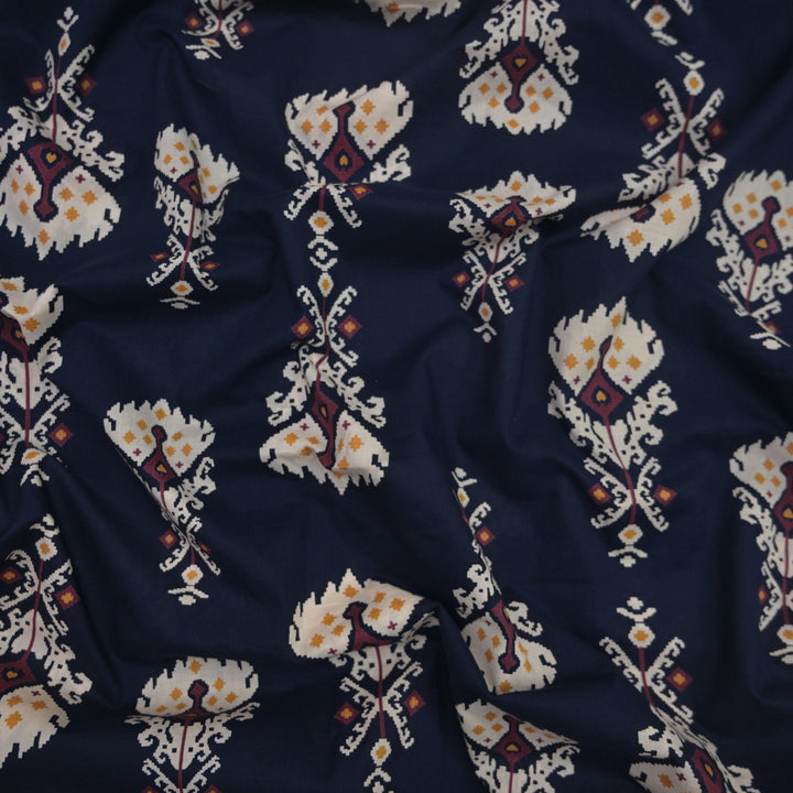 Indigo Blue Cotton Fabric in Traditional Print