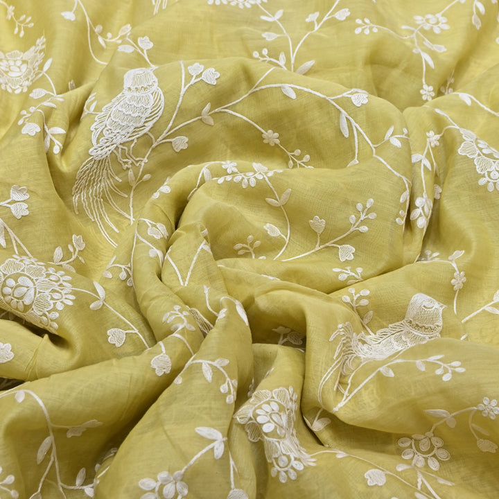 PASTEL YELLOW COLOR MUL CHANDERI THREAD EMBROIDERY FABRIC GP4120-2