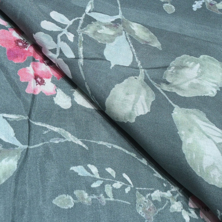 Steel Grey Color Muslin Digital Print Fabrics