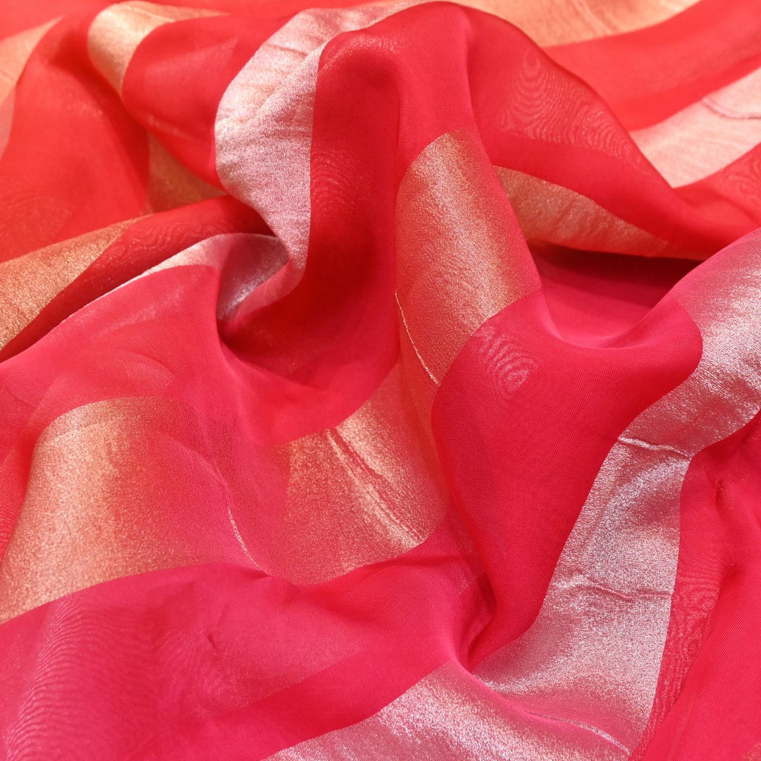 Premium Organza 4D Shade Zari Stripes Designer Fabric-VF0192-1