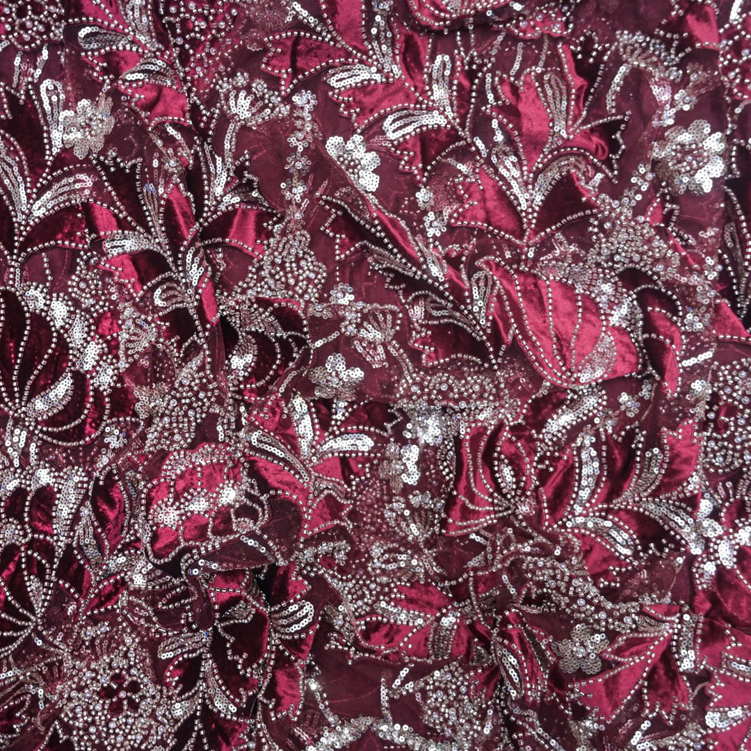 Imported Net Cutdana Sequins With Velvet Patchwork Embroidery Fabrics-24T75M