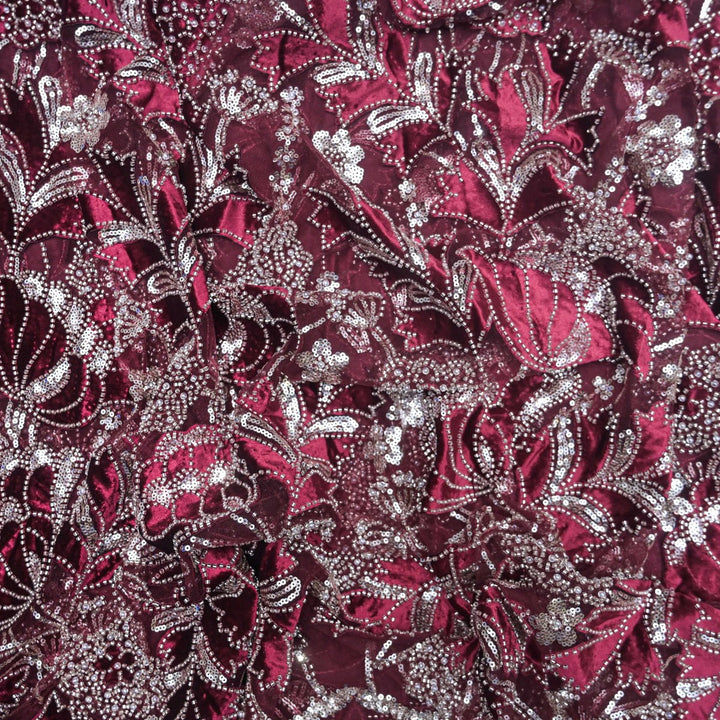 Imported Net Cutdana Sequins With Velvet Patchwork Embroidery Fabrics-24T75M