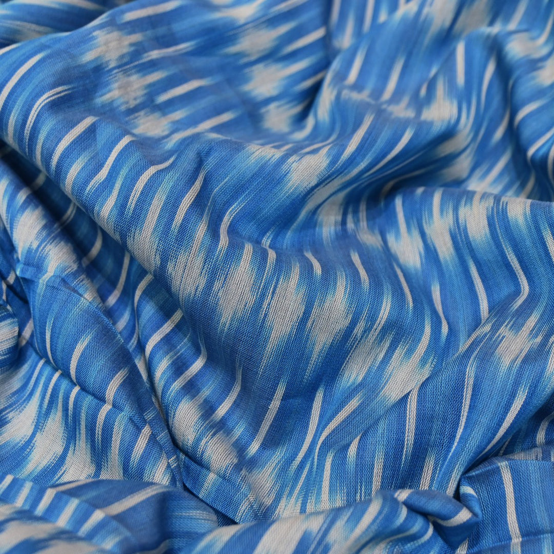 Silk Blue Pure Ikkat Print Fabric-VH0065-1